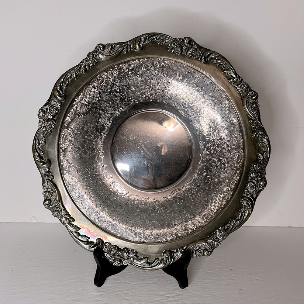 VTG Lunt A-35 Ornate Silver Plate 13" Serving Tray Shabby Chic Inscribed READ
